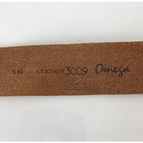 Vintage Omega Brown Leather Belt – Women’s Size Small – Tan Square Lucite Buckle - Picture 5 of 8